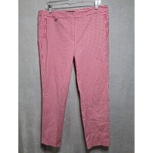 Adrianna Papell Womens Kate Fit Ankle Pant Sz 14 Pink/White Gingham Check Picnic